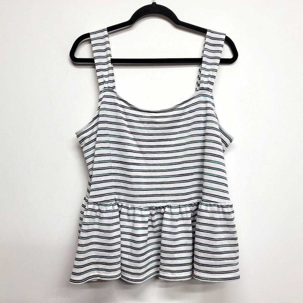 a.n.a White & Green Stripe Peplum Tank Top XL